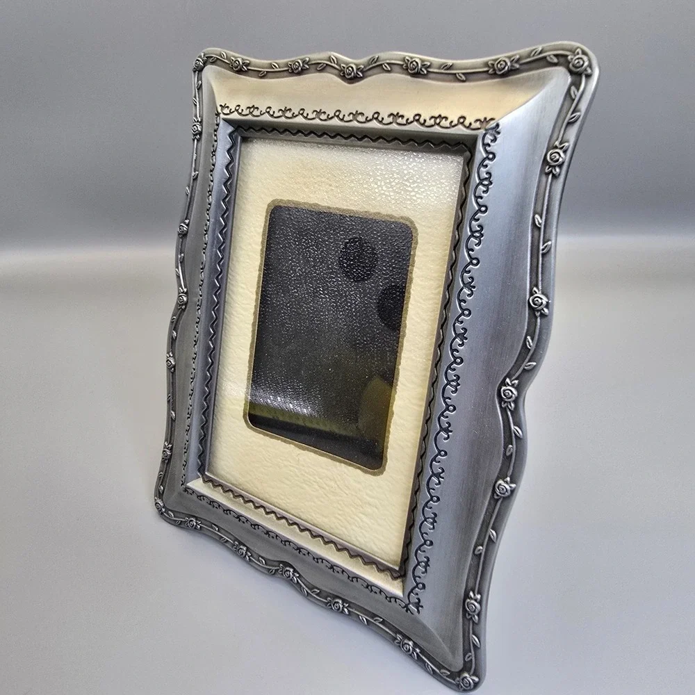 Malden Ornate Silver Tone Photo Frame Floral Border Holds 3.5
